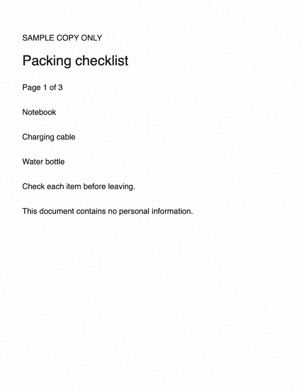 First page of the smaller PDF, retaining the checklist text and page label