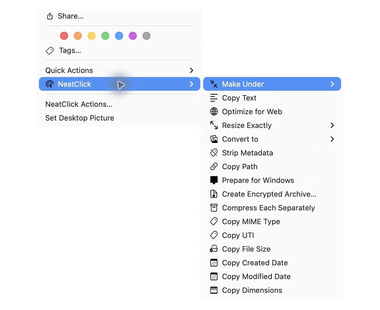 NeatClick 1.2 menu in Finder for avif images