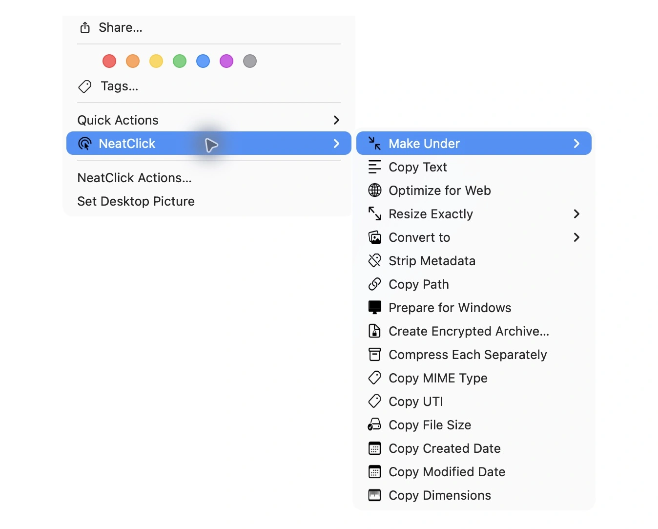 NeatClick 1.2 menu in Finder for webp images